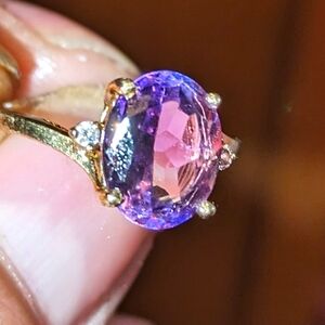 Antique C10 14 k gold diamond amethyst oval ring